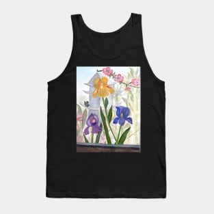 Flowers Growing Behind Wall With Butterfly Tank Top